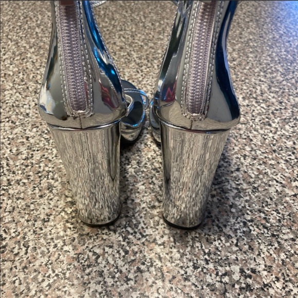 Sexy Silver Metallic Strappy 4 Inch High Heels - Picture 2 of 9